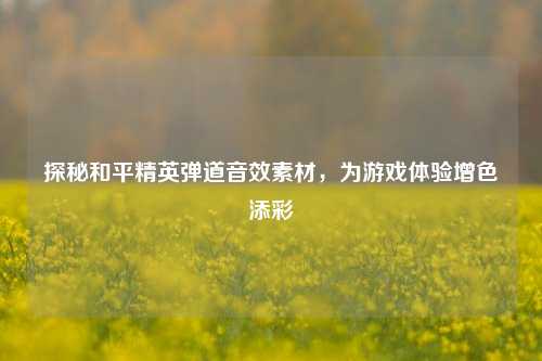 探秘和平精英弹道音效素材，为游戏体验增色添彩