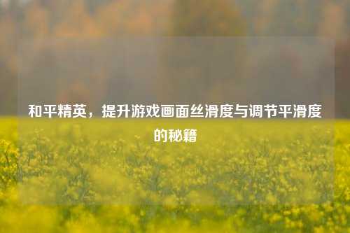 和平精英，提升游戏画面丝滑度与调节平滑度的秘籍
