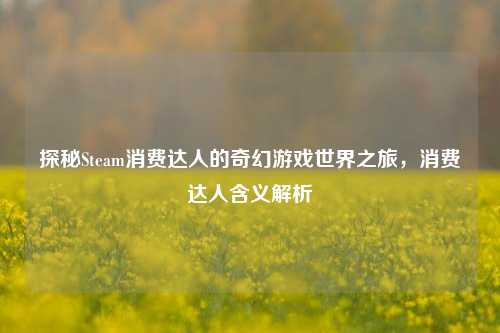 探秘Steam消费达人的奇幻游戏世界之旅，消费达人含义解析